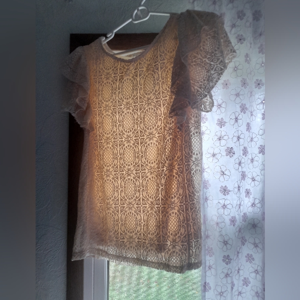 Kaktus Cream Lace Ruffle Sleeve Top Size S Boho Cottagecore Romantic Blouse